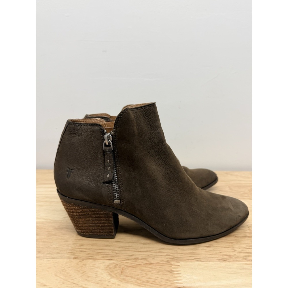 Frye Judy Zip Western Ankle Booties Women's 6.5M Dark Brown Nubuck Leather #56